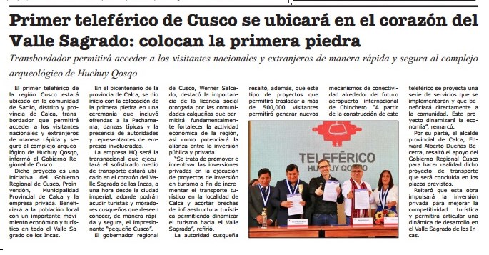 PRIMER TELEFÉRICO DE CUSCO SE UBICARÁ EN EL CORAZÓN DEL VALLE SAGRADO