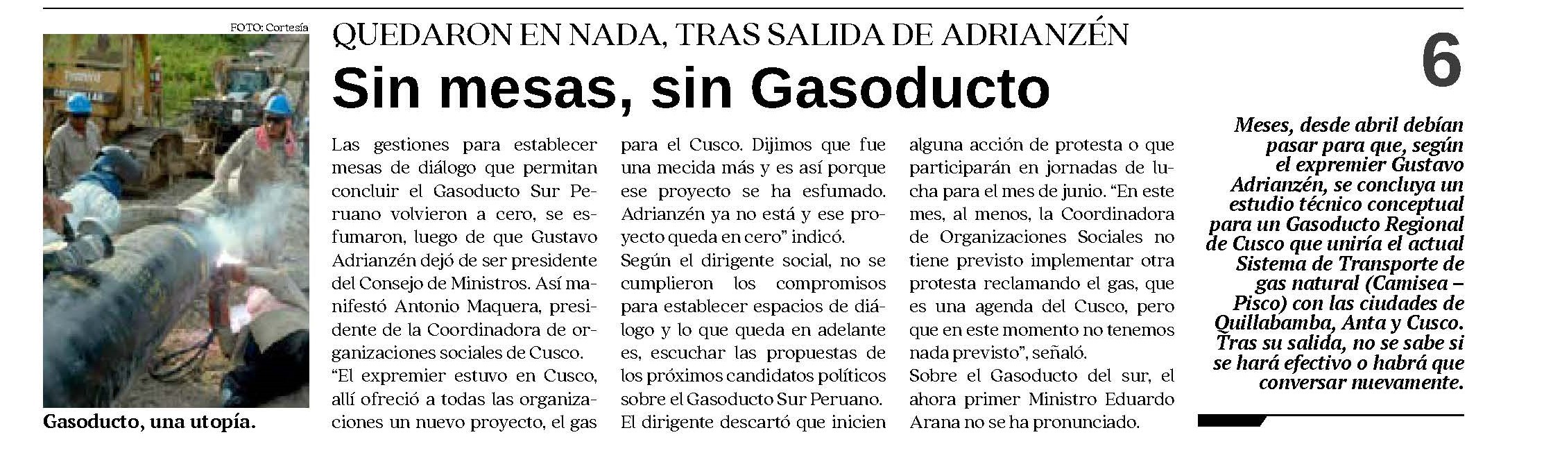SIN MESAS, SIN GASODUCTO