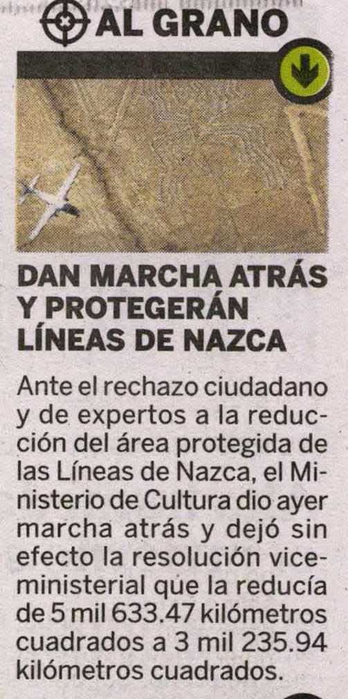 DAN MARCHA ATRÁS Y PROTEGERÁN LÍNEAS DE NAZCA
