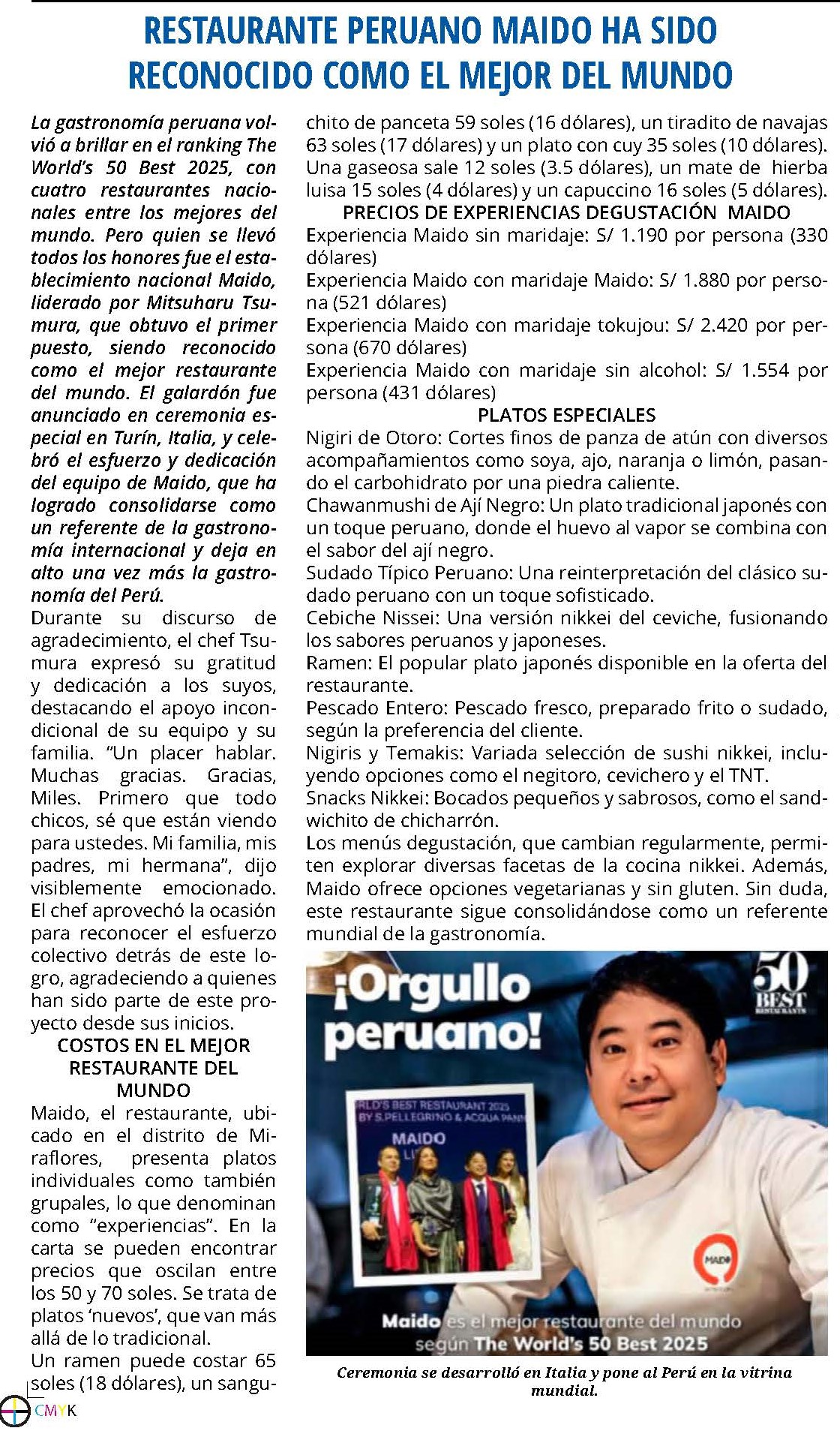 ¡ORGULLO PERUANO! MAIDO ES ELEGIDO EL MEJOR RESTAURANTE DEL MUNDO EN EL RANKING THE WORLD’S 50 BEST 2025