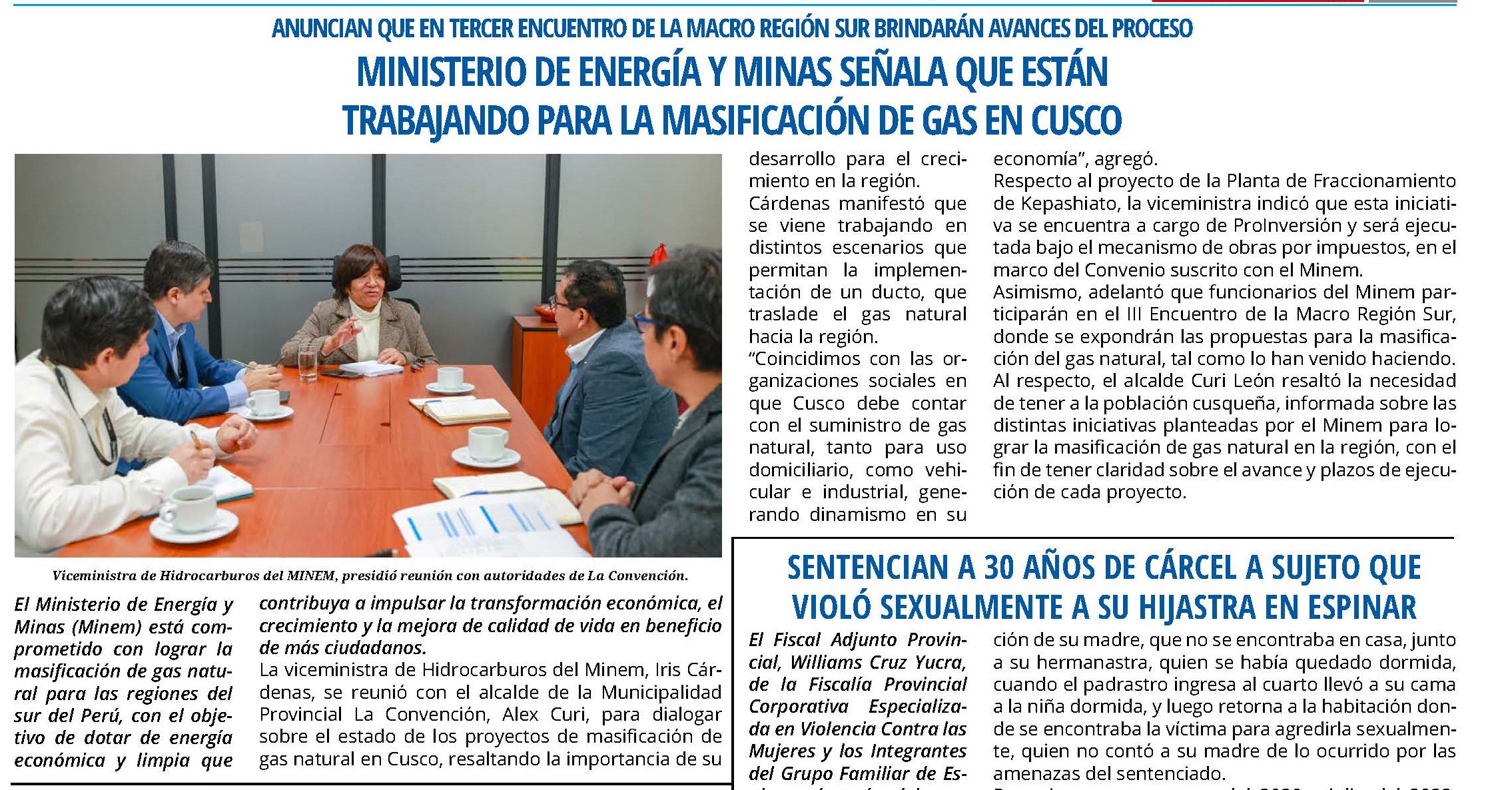 MINISTERIO DE ENERGÍA Y MINAS SEÑALA QUE ESTÁN TRABAJANDO PARA LA MASIFICACIÓN DEL GAS EN CUSCO
