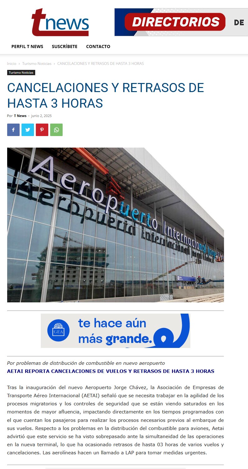 ASEGURAN QUE PROBLEMAS EN EL AEROPUERTO JORGE CHÁVEZ YA FUERON SUPERADOS