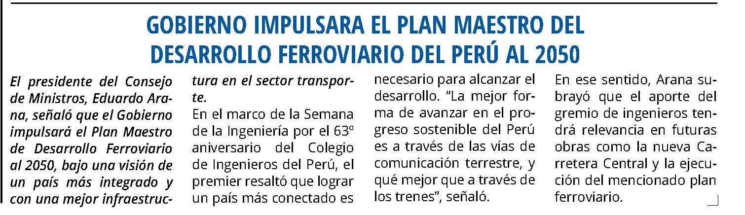 GOBIERNO IMPULSARA EL PLAN MAESTRO DEL DESARROLLO FERROVIARIO DEL PERÚ AL 2050