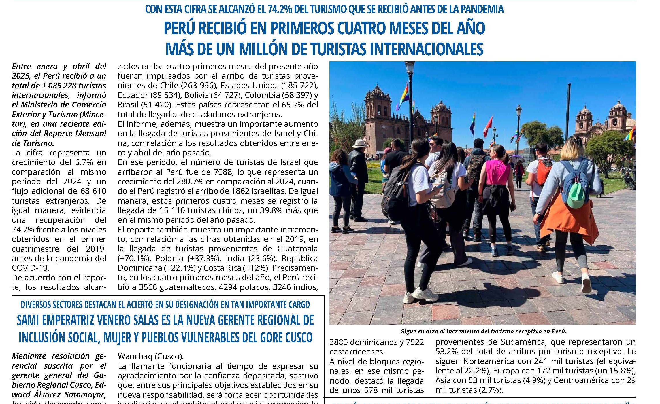 NÚMERO DE TURISTAS QUE VISITÓ EL PERÚ CRECIÓ 6.7%