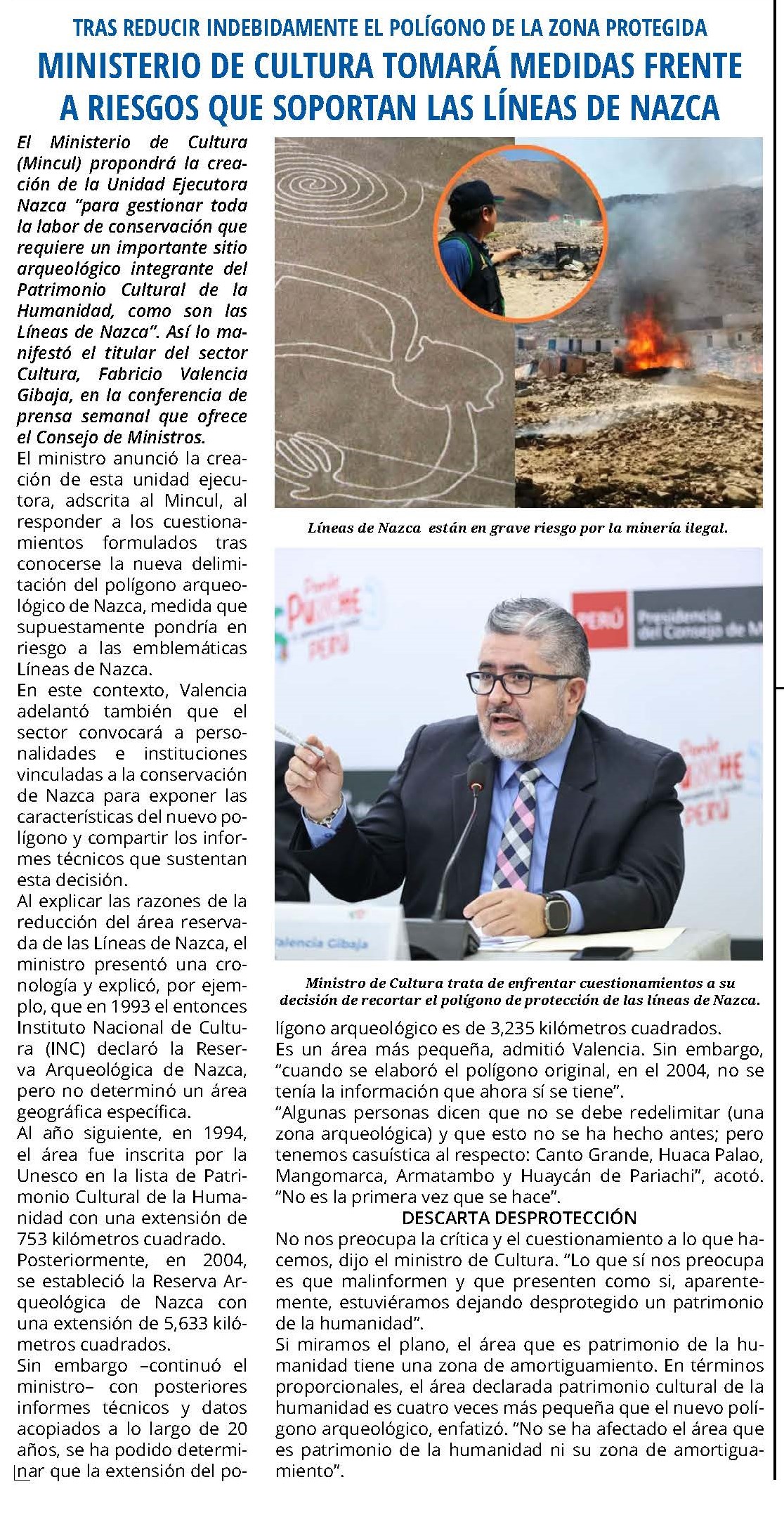 MINISTERIO DE CULTURA TOMARÁ MEDIDAS FRENTE A RIESGOS QUE SOPORTAN LAS LÍNEAS DE NAZCA