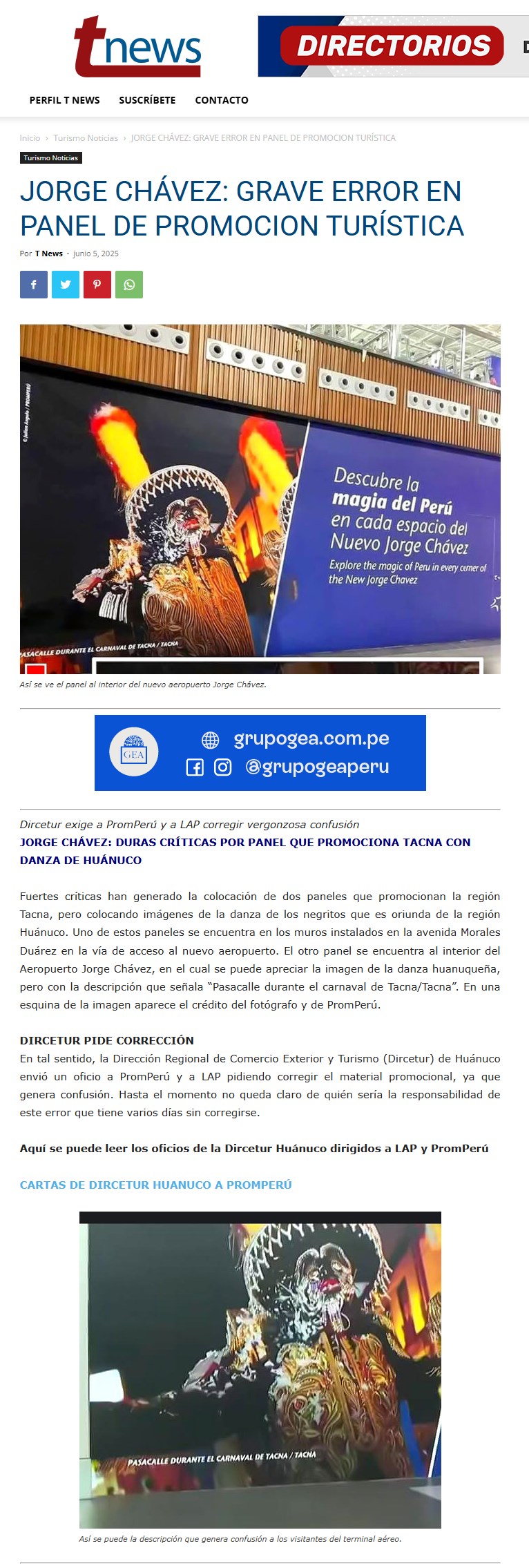 JORGE CHÁVEZ: GRAVE ERROR EN PANEL DE PROMOCIÓN TURÍSTICA