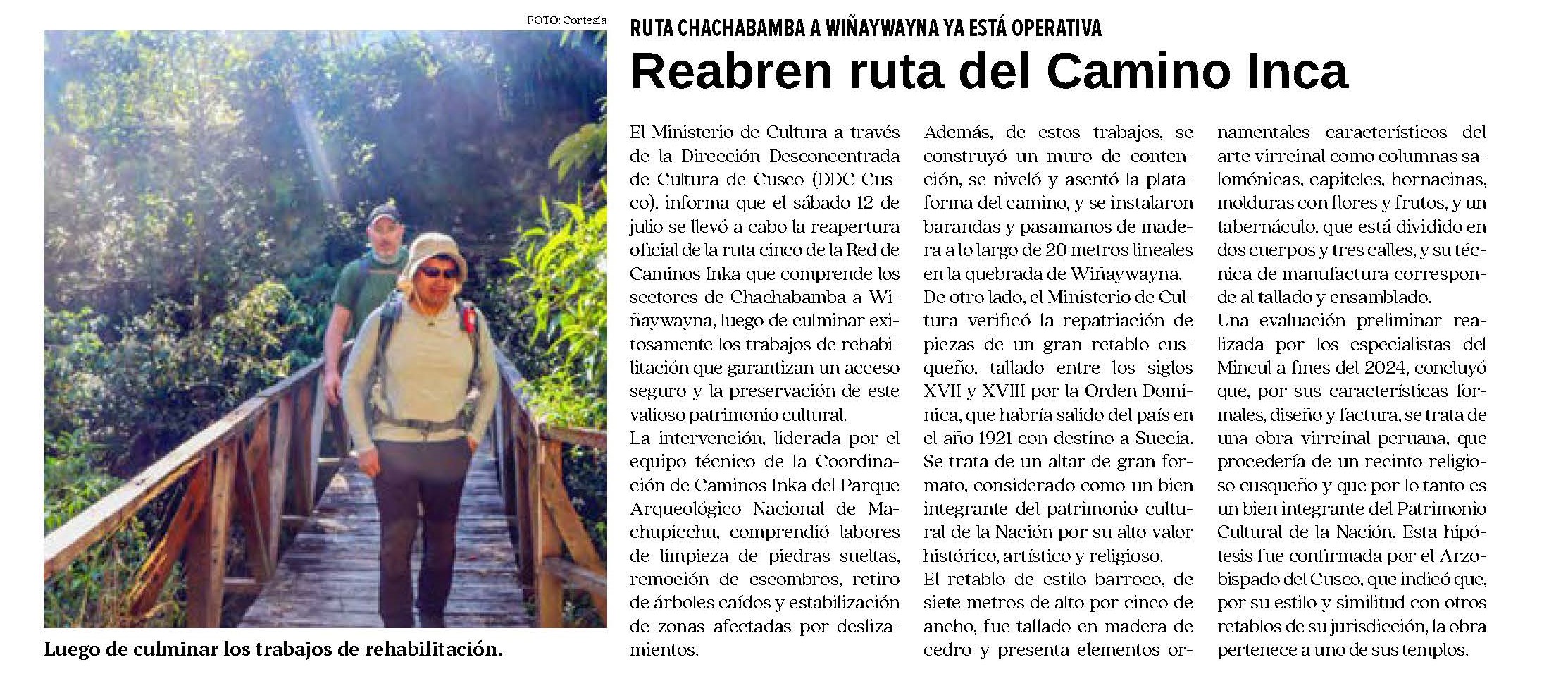 REABREN LA RUTA DE LA RED DE CAMINO INCA