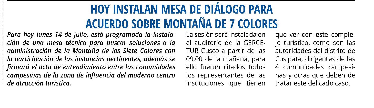 SE SUSPENDIÓ REUNIÓN PARA SUPERAR CRISIS EN LA MONTAÑA DE LOS 7 COLORES