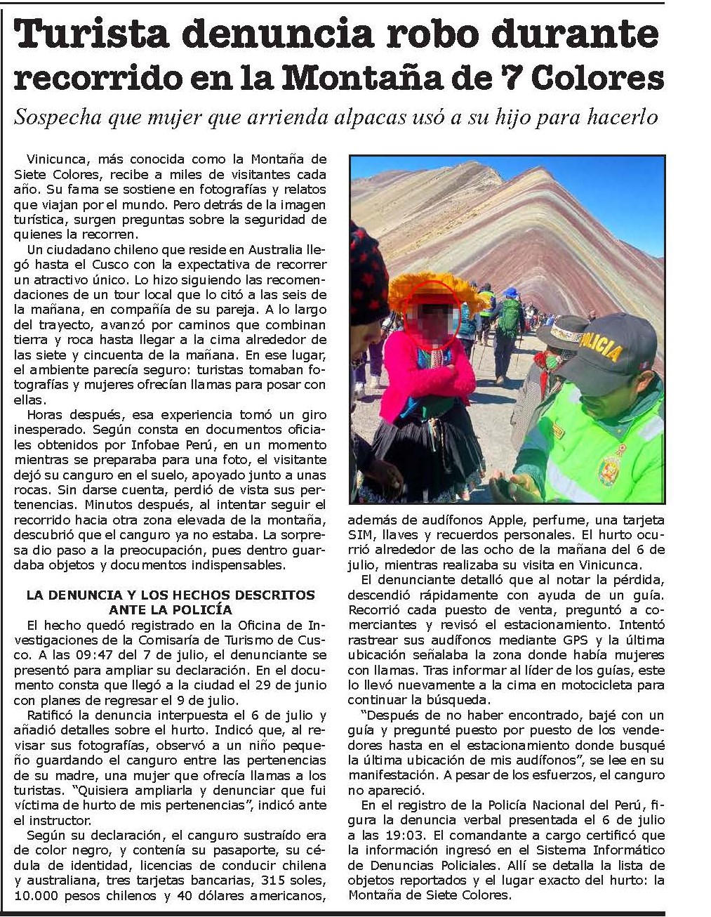 TURISTA DENUNCIA ROBO DURANTE RECORRIDO EN LA MONTAÑA DE 7 COLORES