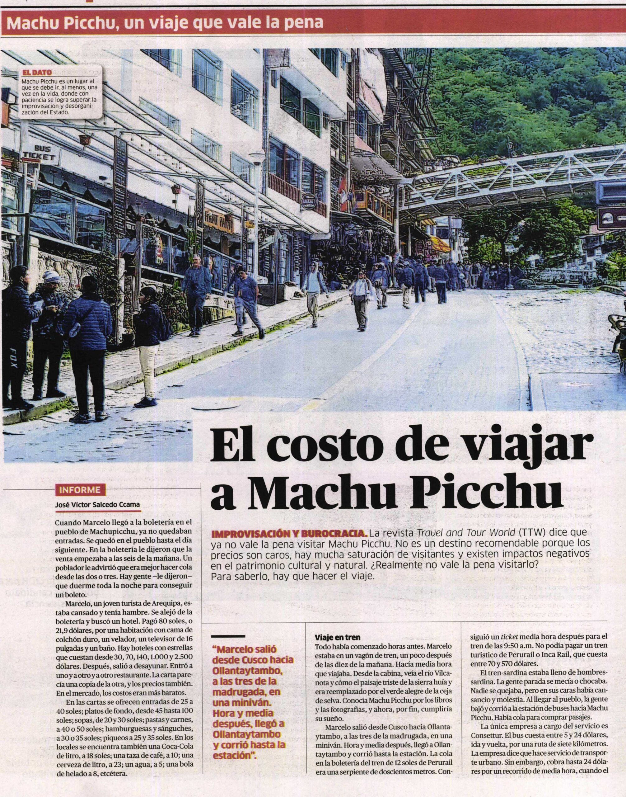 SOBRE CRISIS EN MACHU PICCHU: MINCUL NO QUIERE ESCUCHAR AL SECTOR PRIVADO