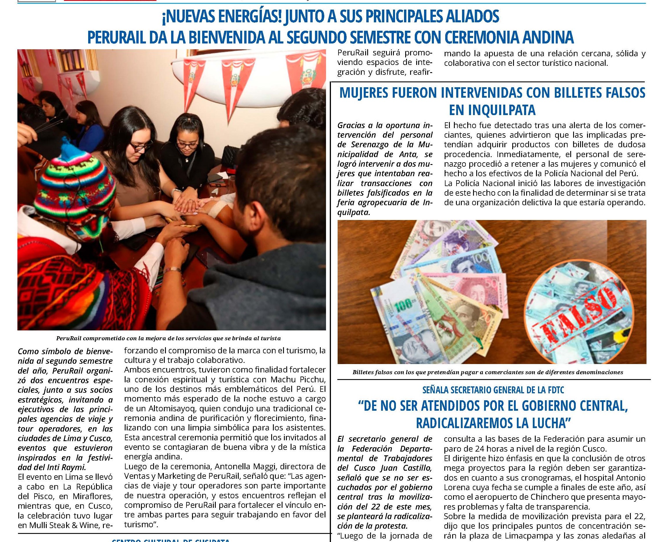 PERÚ RAIL REÚNE A AGENTES TURÍSTICOS CON CEREMONIA ANDINA