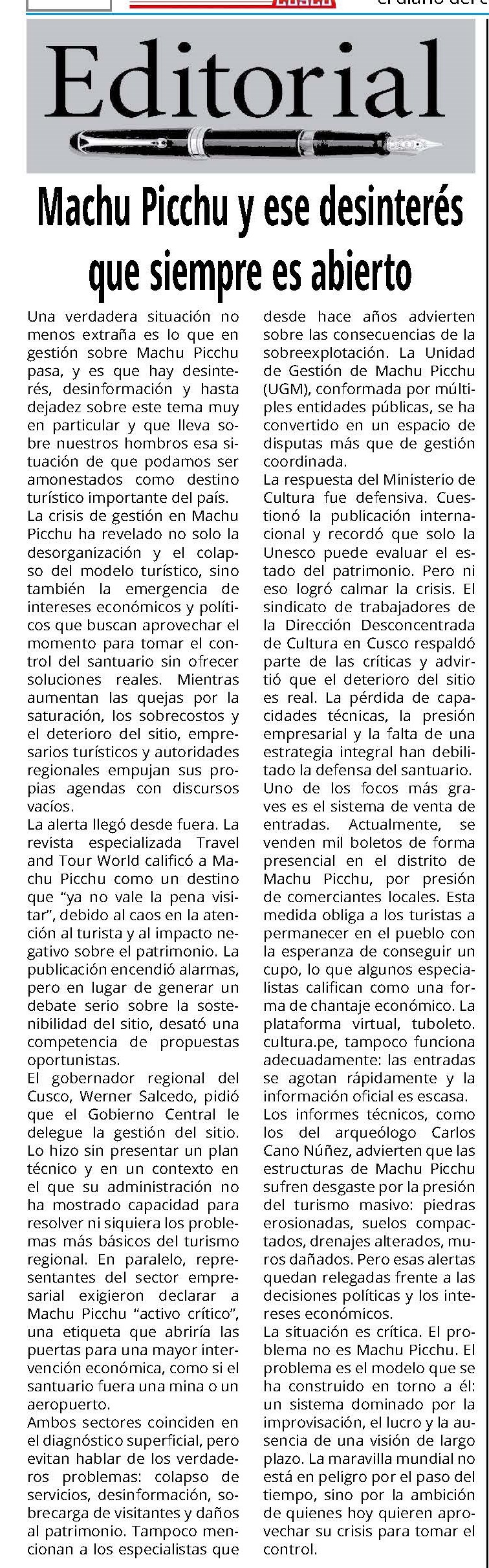MACHUPICCHU Y ESE DESINTERÉS QUE SIEMPRE ES ABIERTO