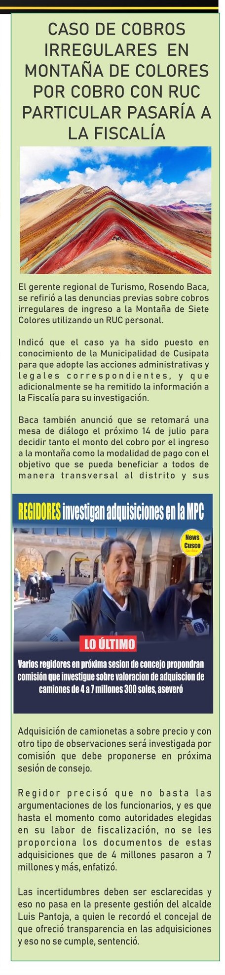 COBROS IRREGULARES EN MONTAÑA DE COLORES PASARÍA A LA FISCALÍA