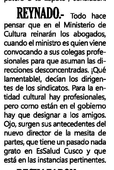 CUSCO: TRABAJADORES RECLAMAN POR DESIGNACIÓN HANDERSSON CASAFRANCA COMO TITULAR DE LA DCC