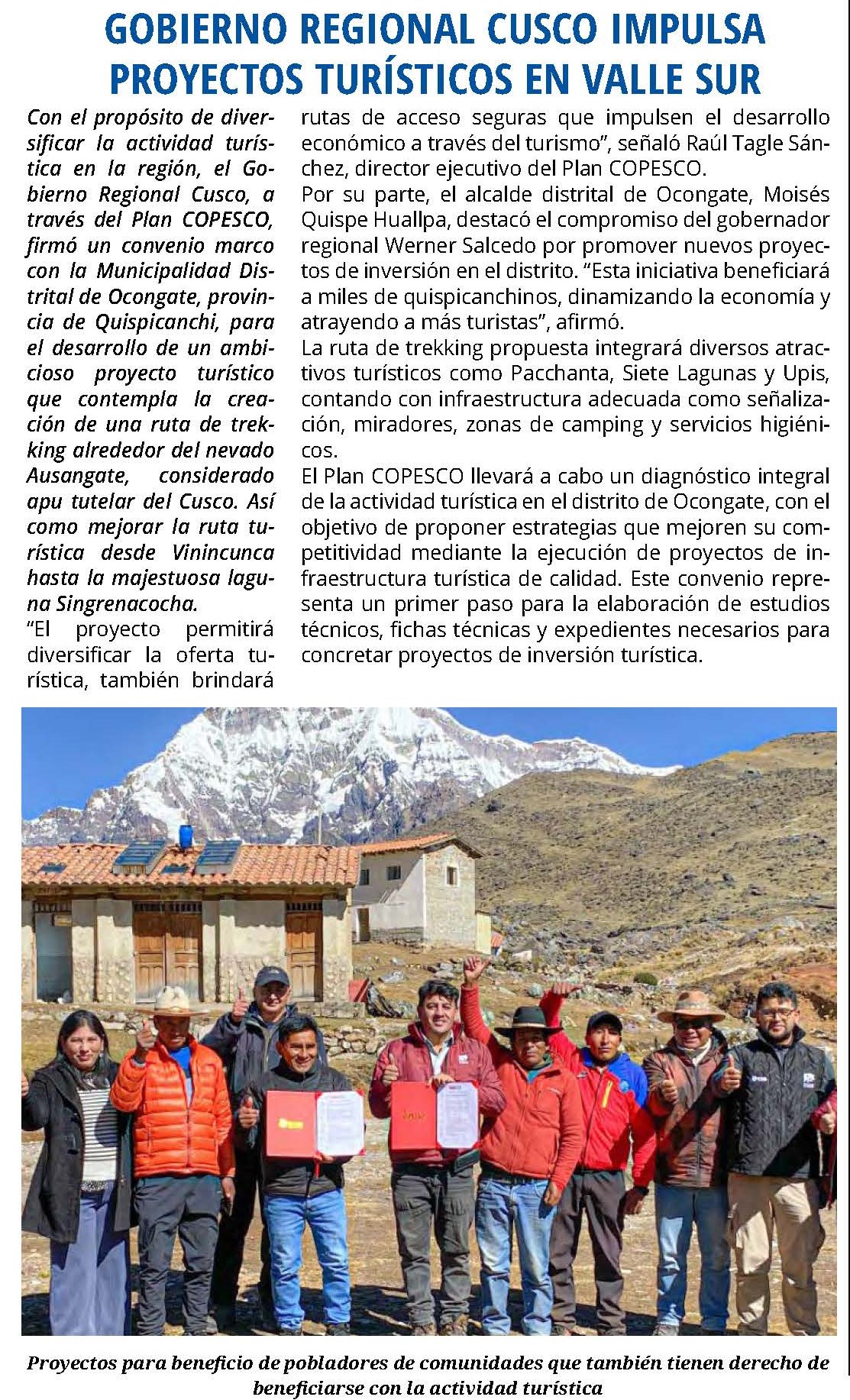 GOBIERNO REGIONAL CUSCO IMPULSA PROYECTOS TURÍSTICOS EN VALLE SUR
