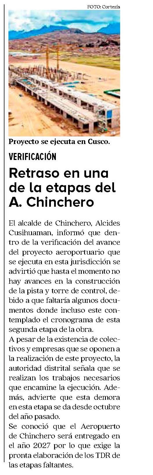 RETRASO EN EL AEROPUERTO CHINCHERO