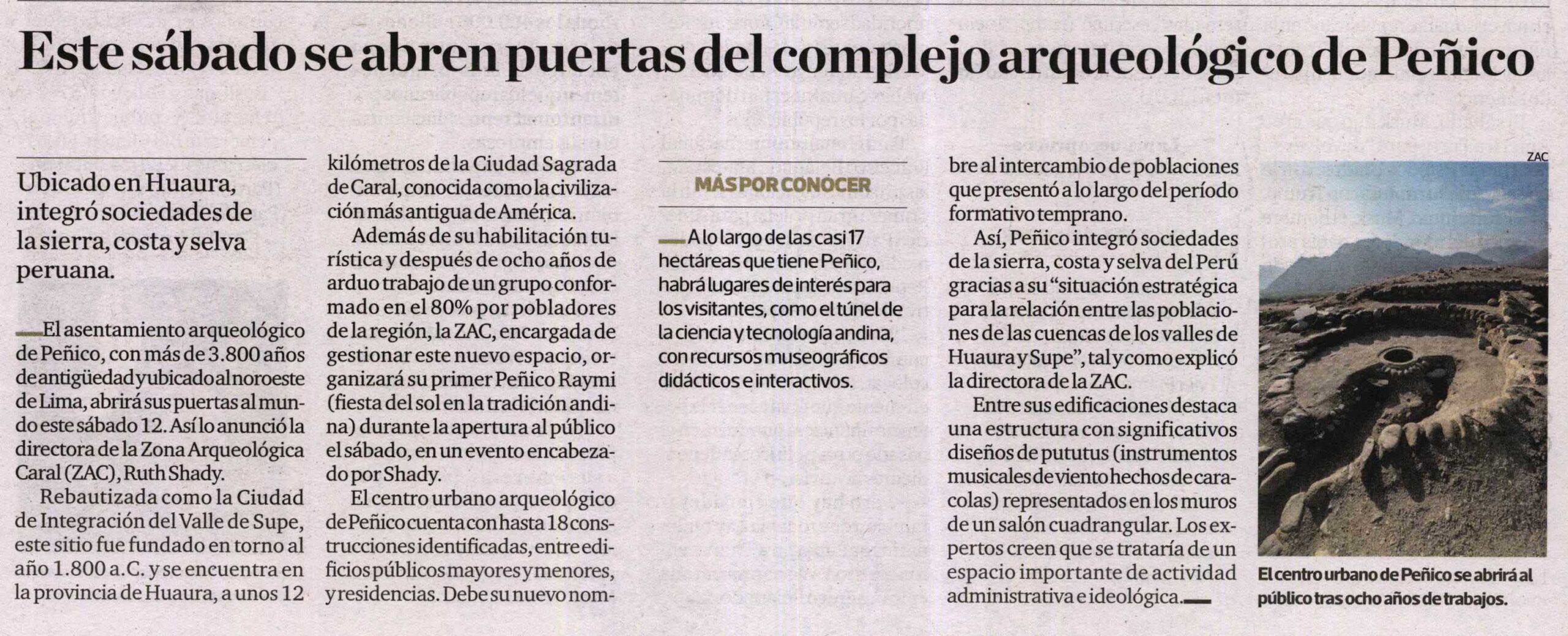 LIMA: ABREN PUERTAS DEL COMPLEJO ARQUEOLÓGICO DE PEÑICO