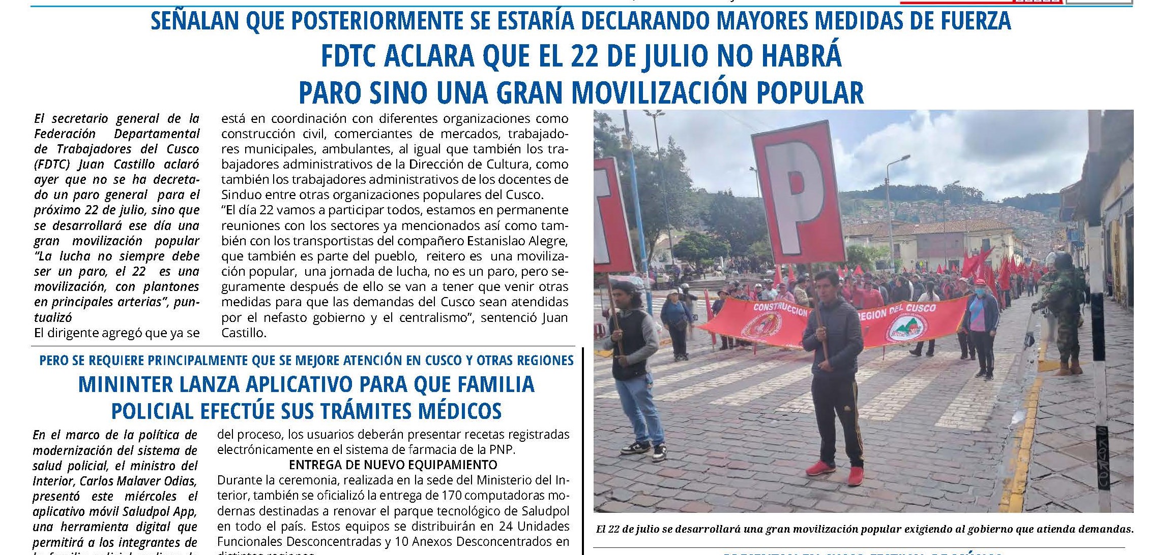 FEDERACIÓN DE TRABAJADORES ANUNCIA MOVILIZACIÓN