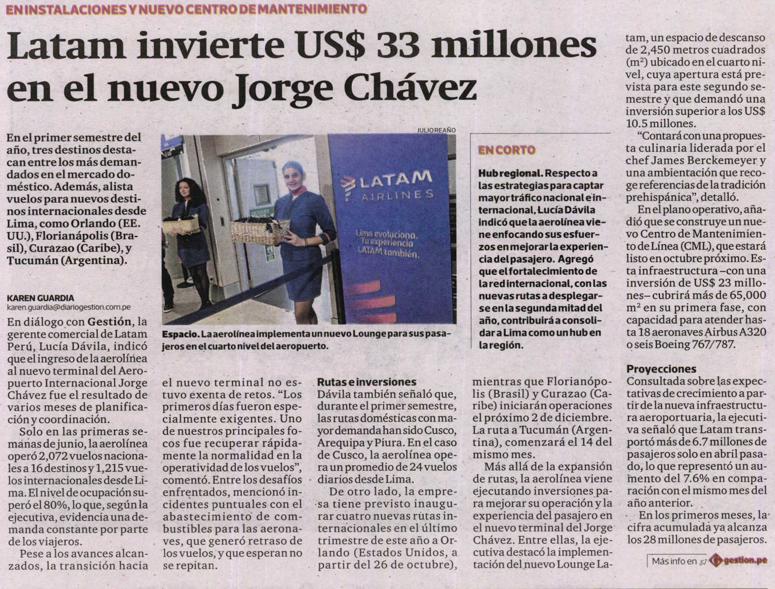 LATAM INVIERTE USS 33 MILLONES EN EL NUEVO JORGE CHÁVEZ