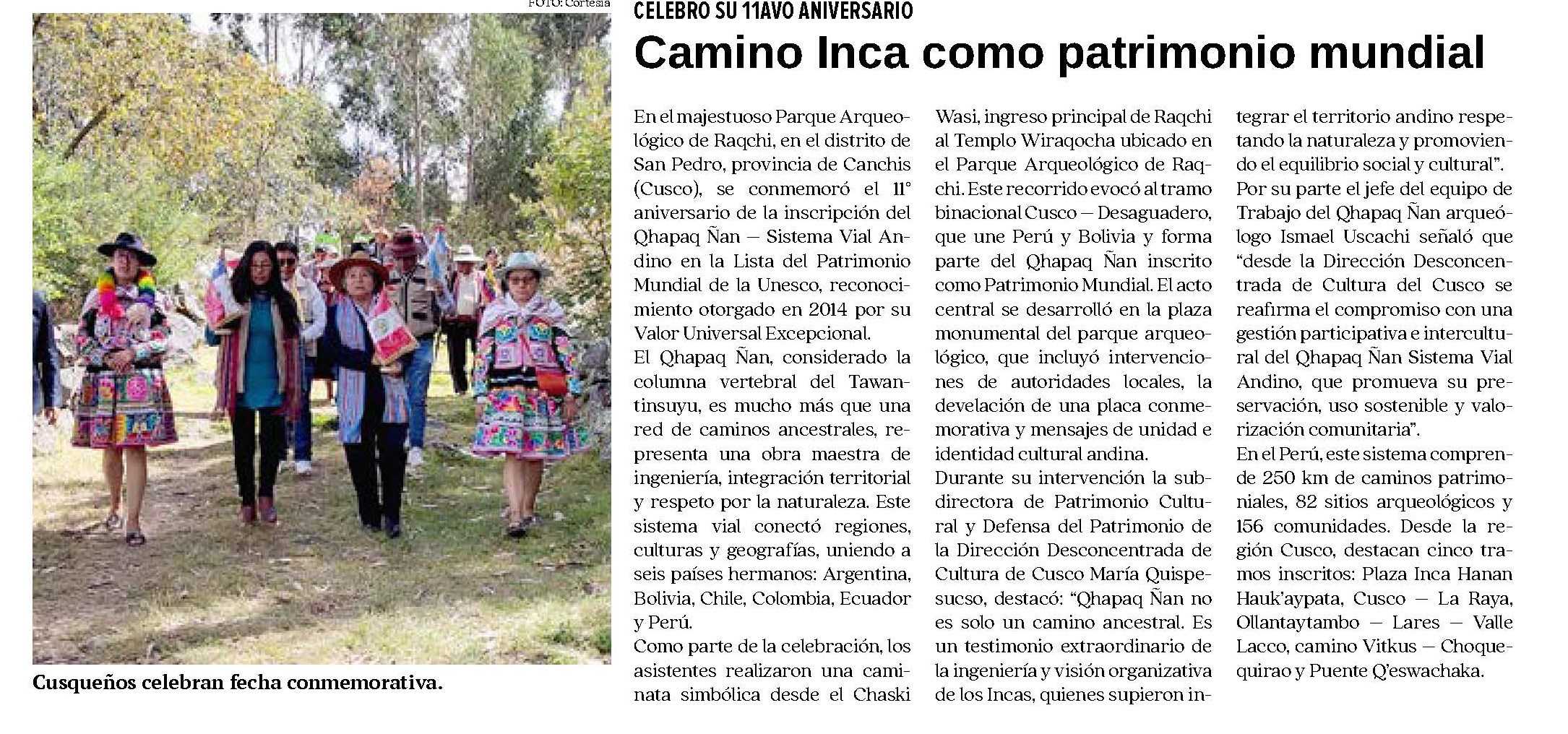 CAMINO INCA COMO PATRIMONIO MUNDIAL