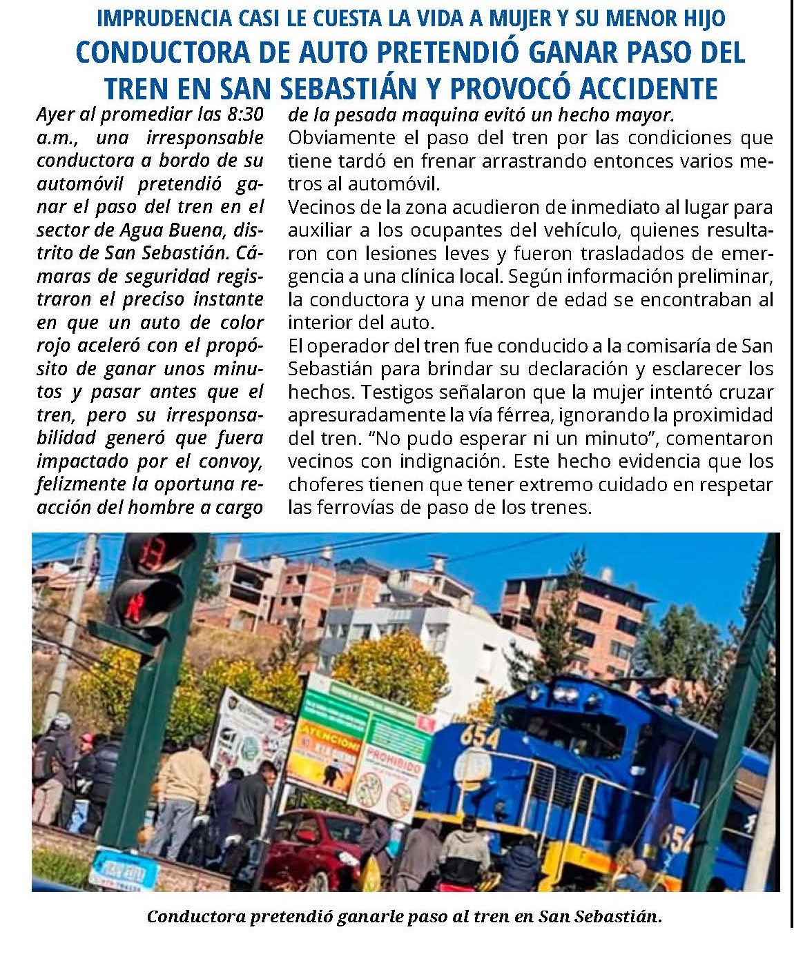 CONDUCTORA PRETENDIÓ GANAR PASO DEL TREN EN SAN SEBASTIÁN Y PROVOCÓ ACCIDENTE