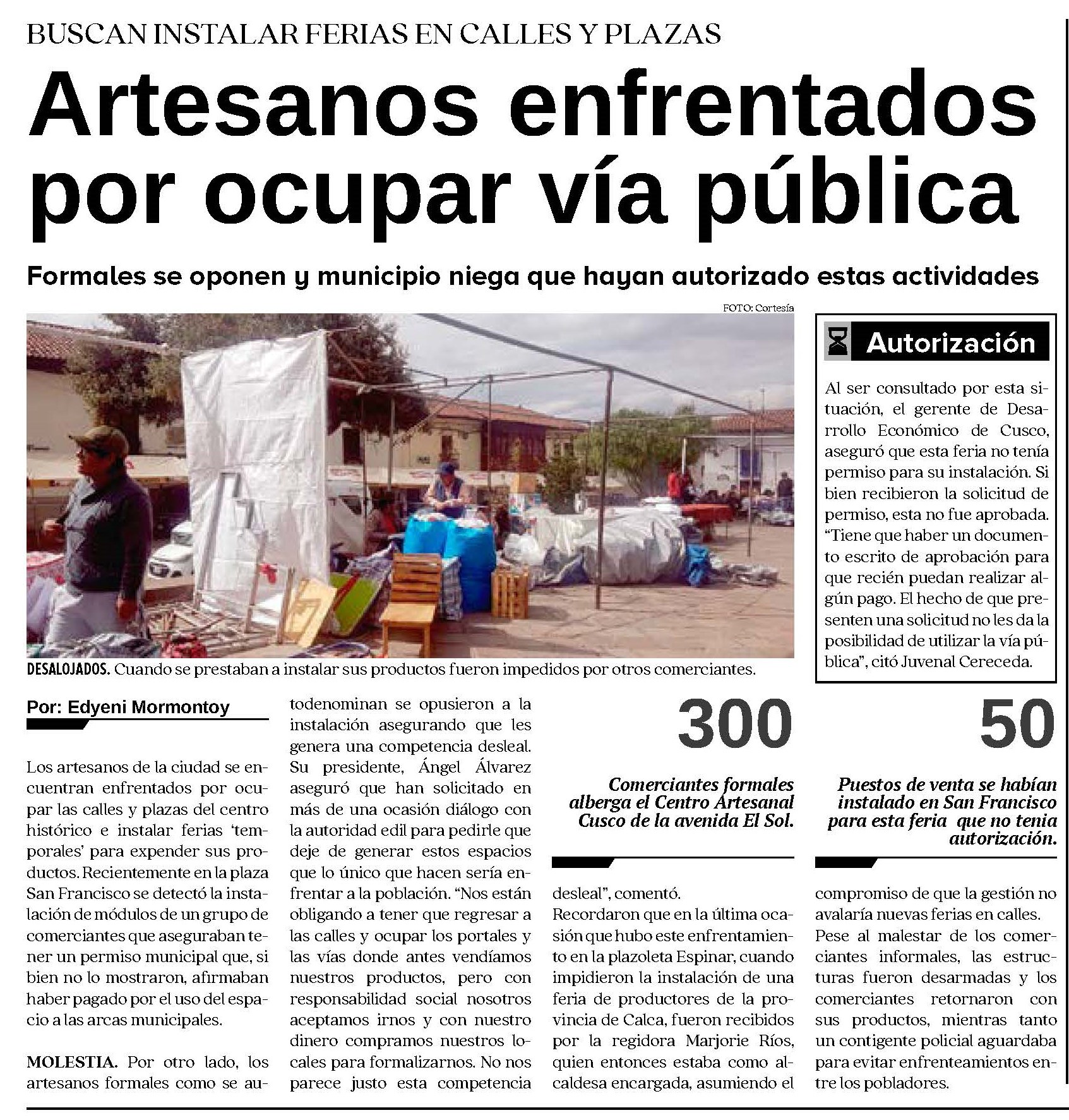 ARTESANOS ENFRENTADOS POR OCUPAR VÍA PÚBLICA