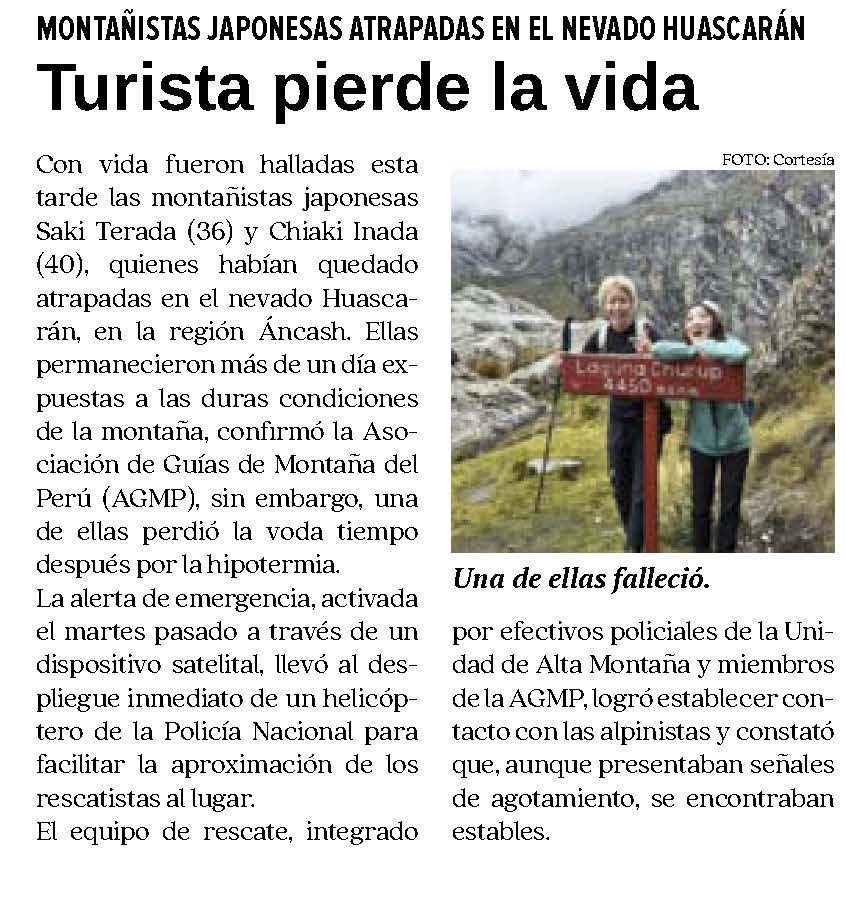 HALLARON CON VIDA A MONTAÑISTAS JAPONESAS REPORTADAS DESAPARECIDAS EN REGIÓN ANCASH