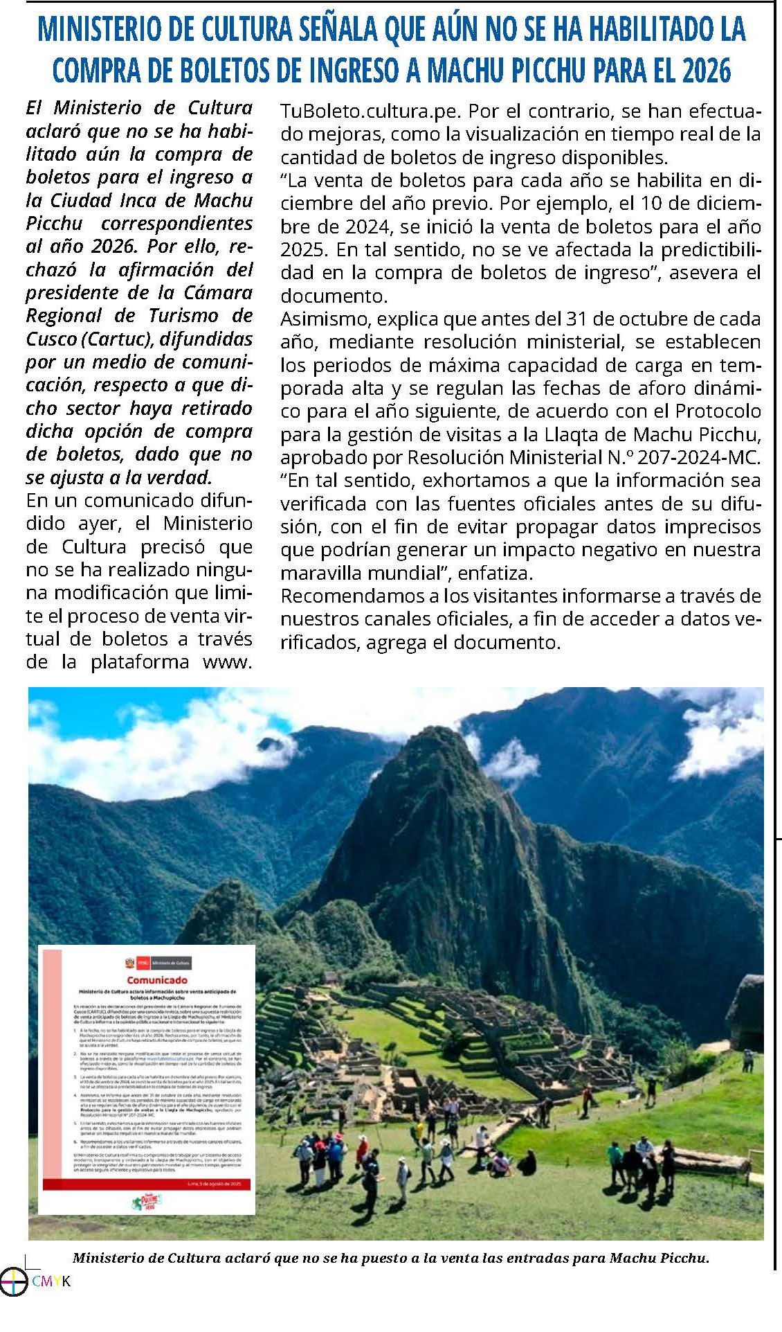 MACHUPICCHU: TURISTAS NO PUEDEN PROGRAMAR SU VIAJE PARA EL 2026