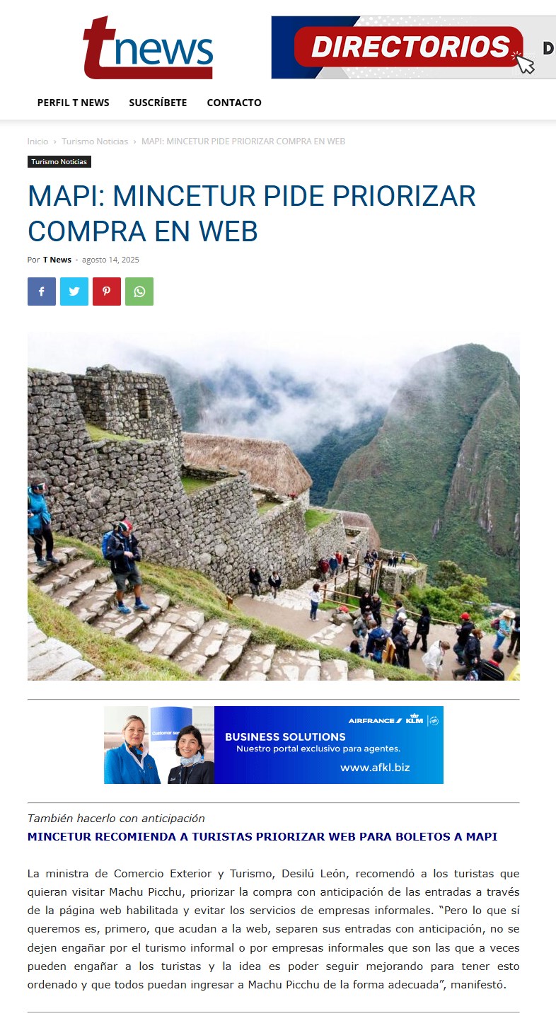 MAPI: MINCETUR PIDE PRIORIZAR COMPRA EN WEB