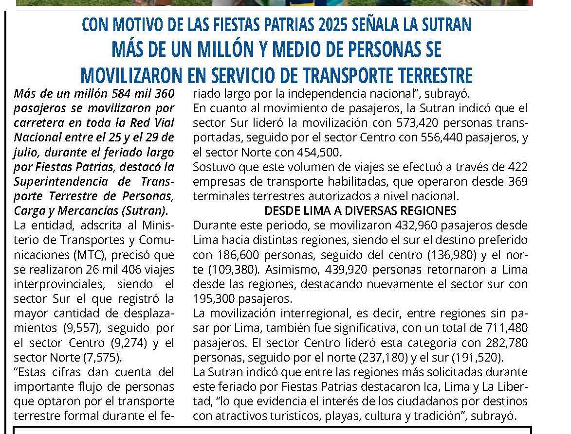 MÁS DE UN MILLÓN Y MEDIO DE PERSONAS SE MOVILIZARON EN SERVICIO DE TRANSPORTE TERRESTRE
