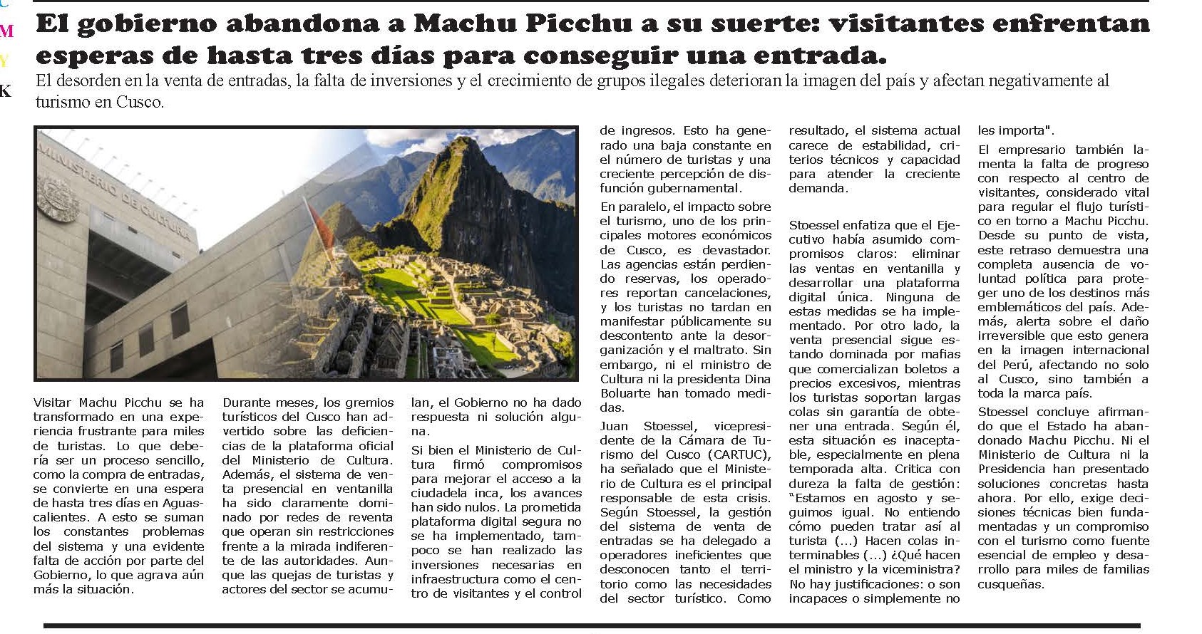 EL GOBIERNO ABANDONA A MACHUPICCHU A SU SUERTE