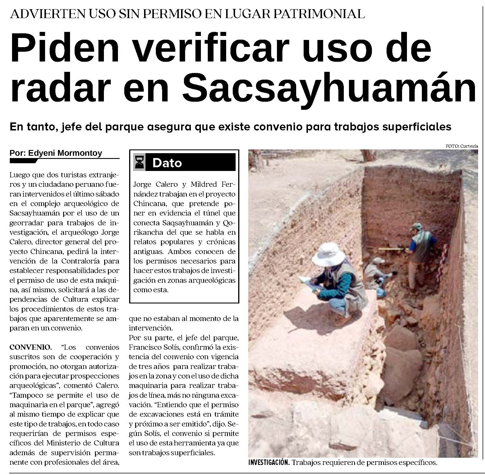 INTERVIENEN A TURISTAS QUE USABAN GEORRADAR EN SACSAYHUAMÁN Y RETIENEN MÁQUINA