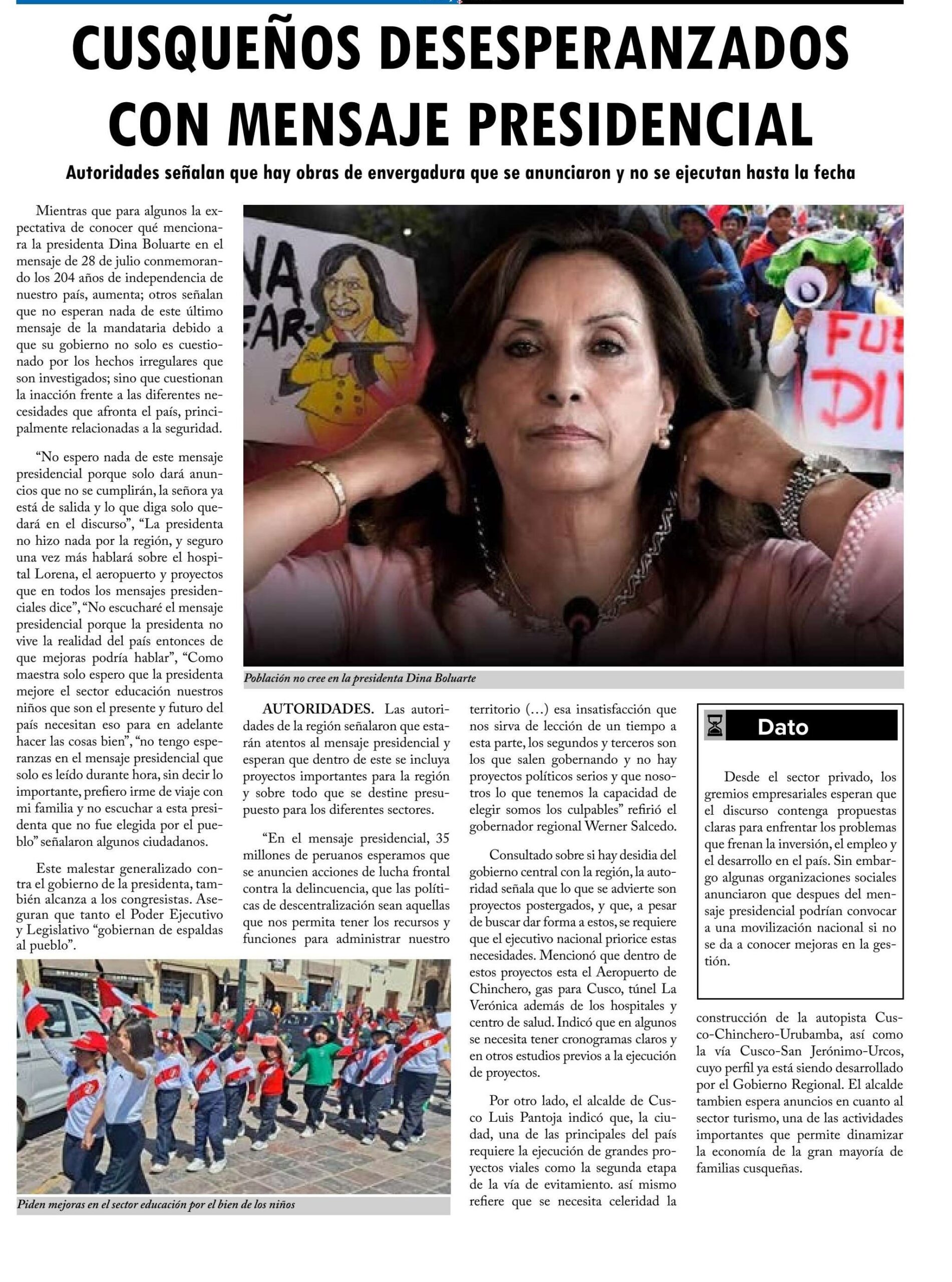 CUSQUEÑOS DESESPERANZADOS CON MENSAJE PRESIDENCIAL