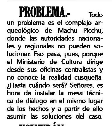 PIDEN CAMBIOS EN LA GESTIÓN DE MACHUPICCHU