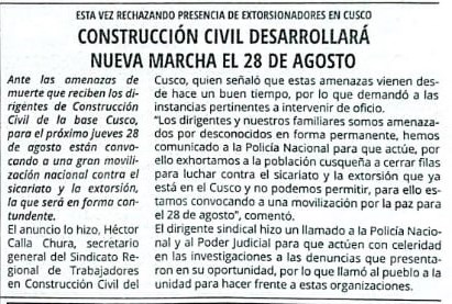 CONSTRUCCIÓN CIVIL CONVOCA NUEVA MARCHA EL 28 DE AGOSTO