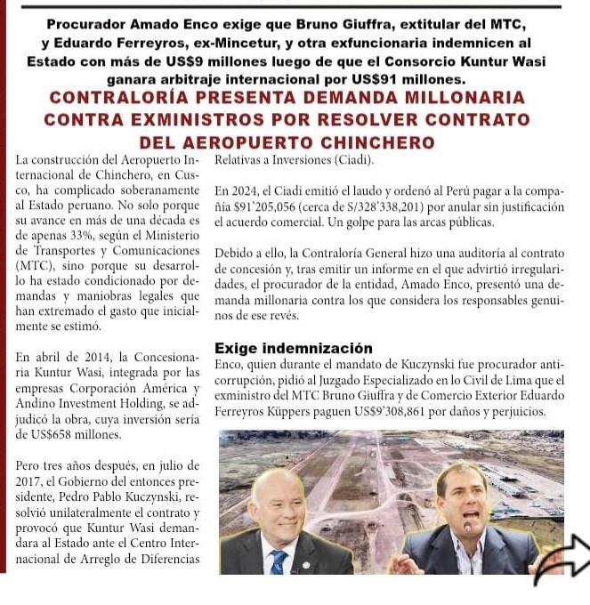 ENCAUSAN A EXMINISTROS POR EL CASO KUNTUR WASI AEROPUERTO DE CHINCHERO