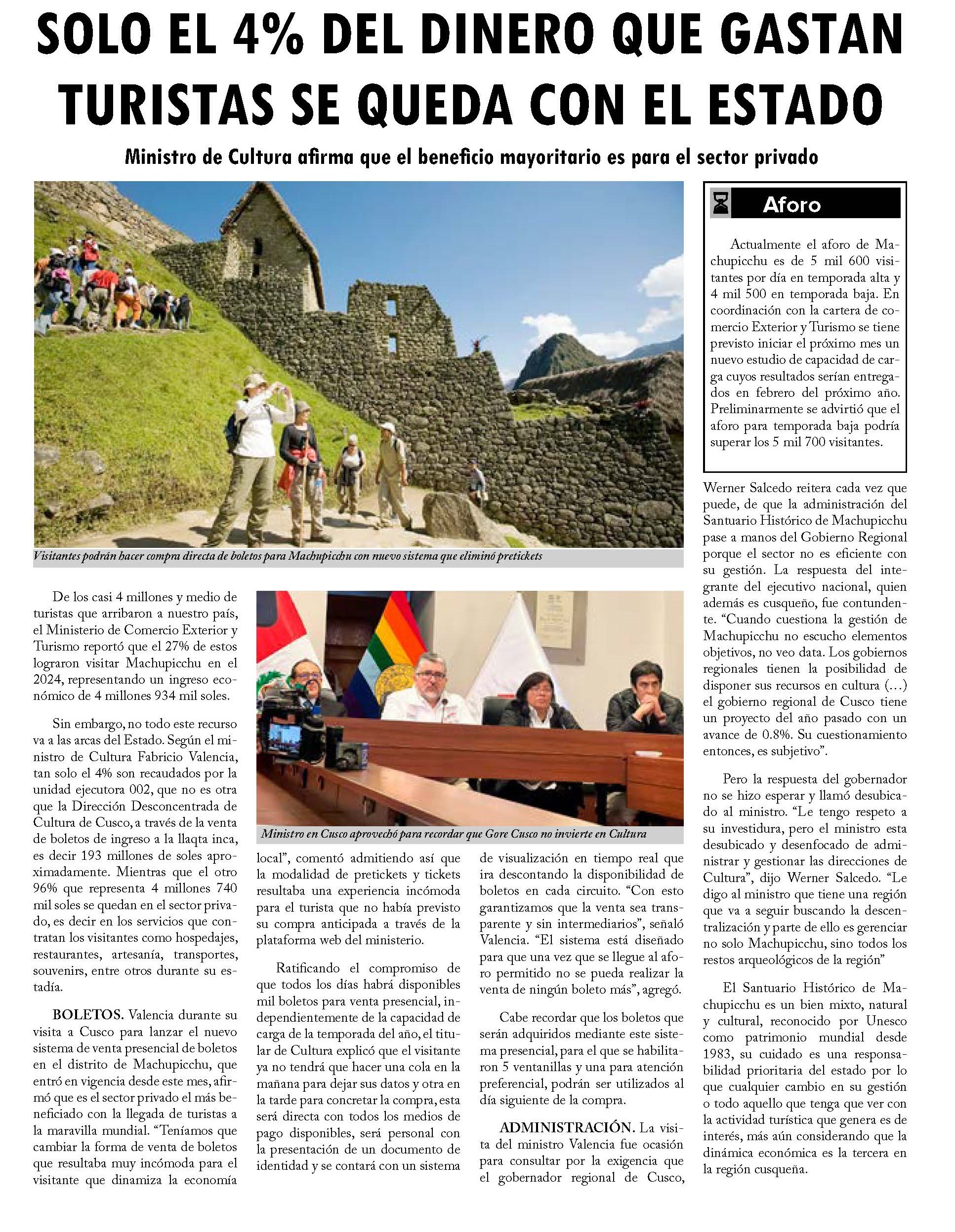 SOLO EL 4% DEL DINERO QUE GASTAN TURISTAS SE QUEDA CON EL ESTADO