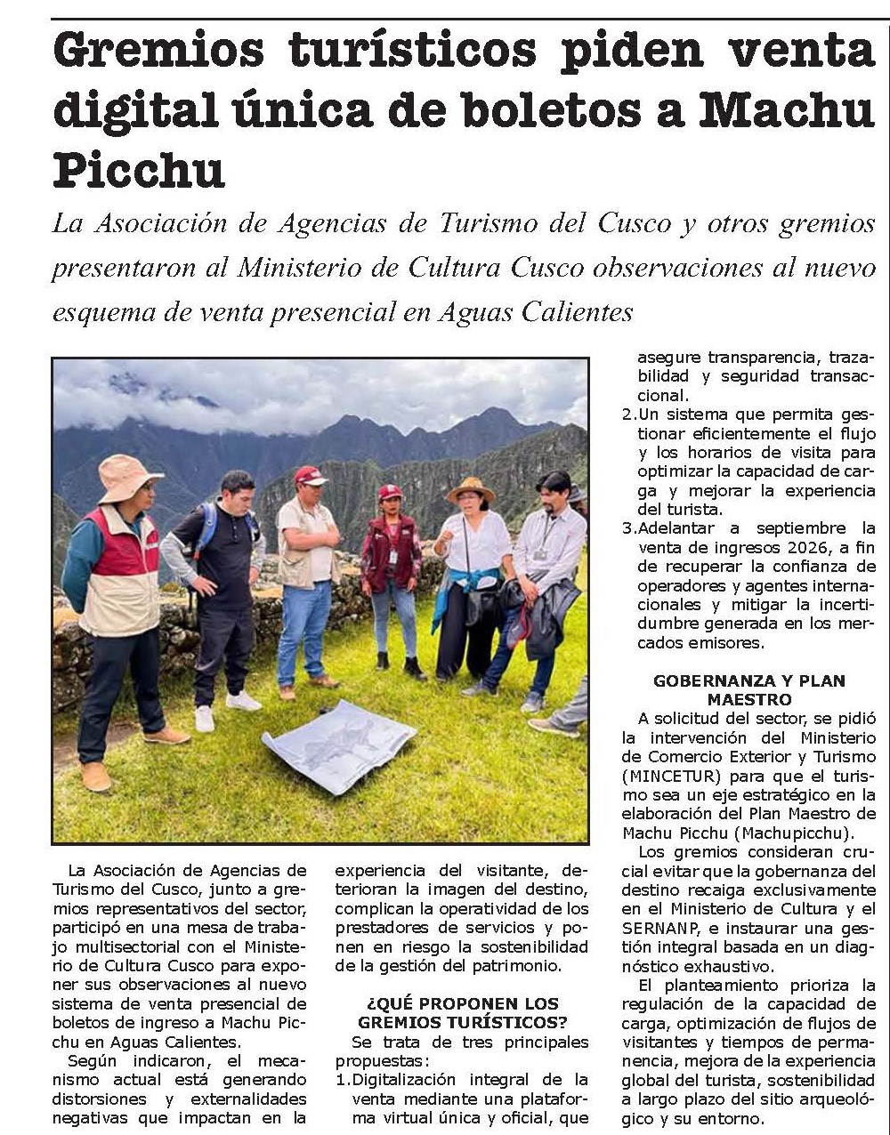 AGENCIAS DE TURISMO CUESTIONAN SISTEMA DE VENTA DE BOLETOS A MACHU PICCHU