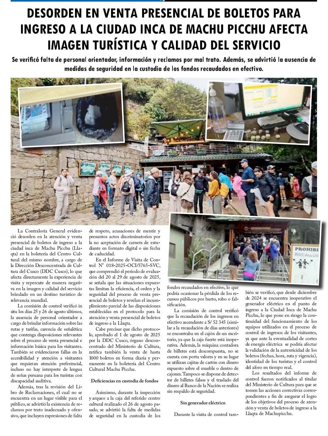 DESORDEN EN VENTA PRESENCIAL DE BOLETOS PARA INGRESO A LA CIUDAD DE MACHU PICCHU