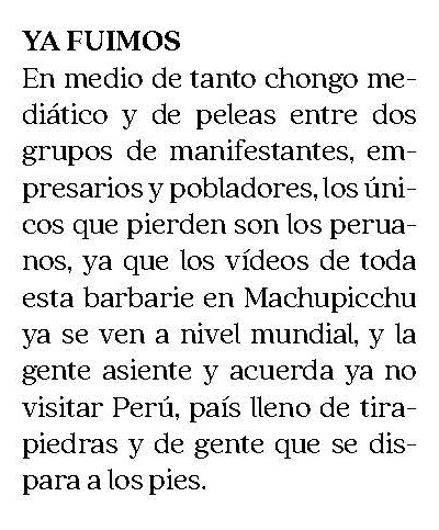 BLOQUEO EN LA LÍNEA FÉRREA A MACHU PICCHU DAÑA LA IMAGEN DEL PAÍS