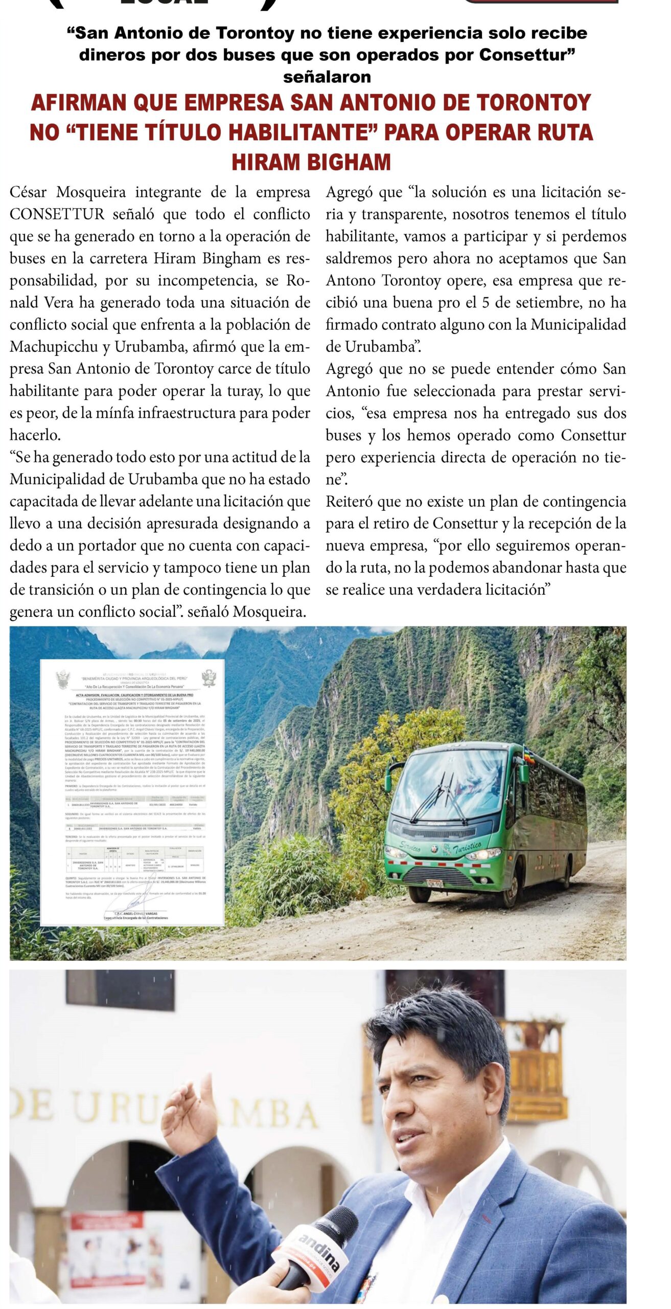NO SE SUSCRIBIÓ CONTRATO OFICIAL CON NUEVO OPERADOR PARA TRANSPORTE A MACHU PICCHU