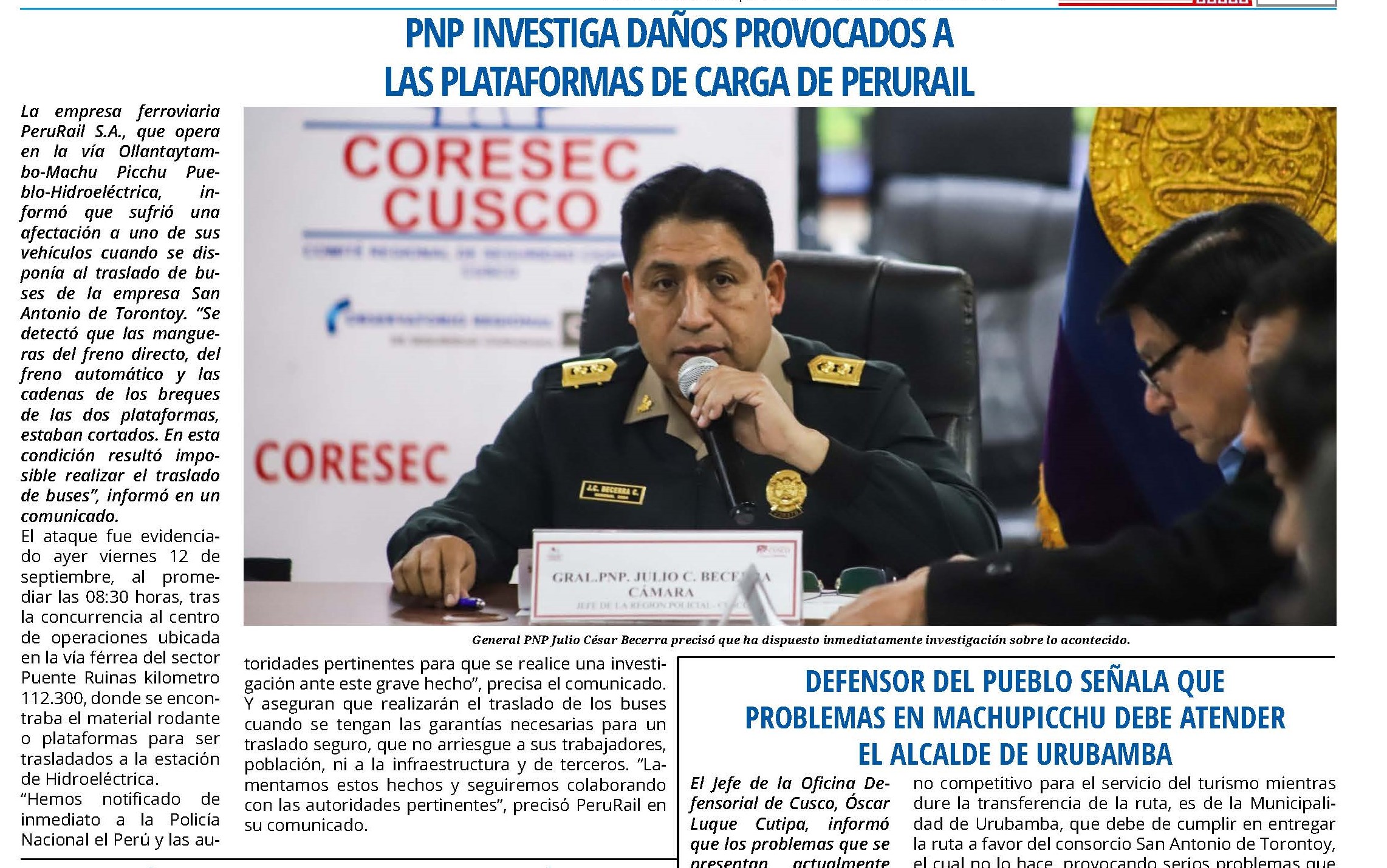 PERURAIL EMITE PRONUNCIAMIENTO RESPECTO A BUSES