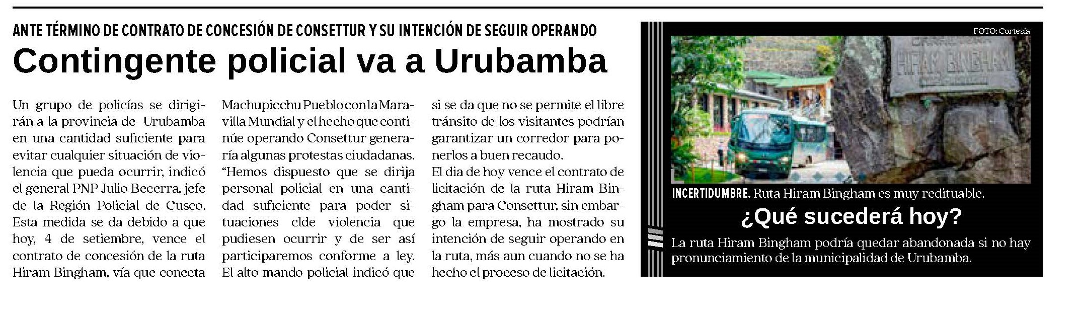 CONTINGENTE POLICIAL EN MACHUPICCHU PARA EVITAR CONFLICTOS