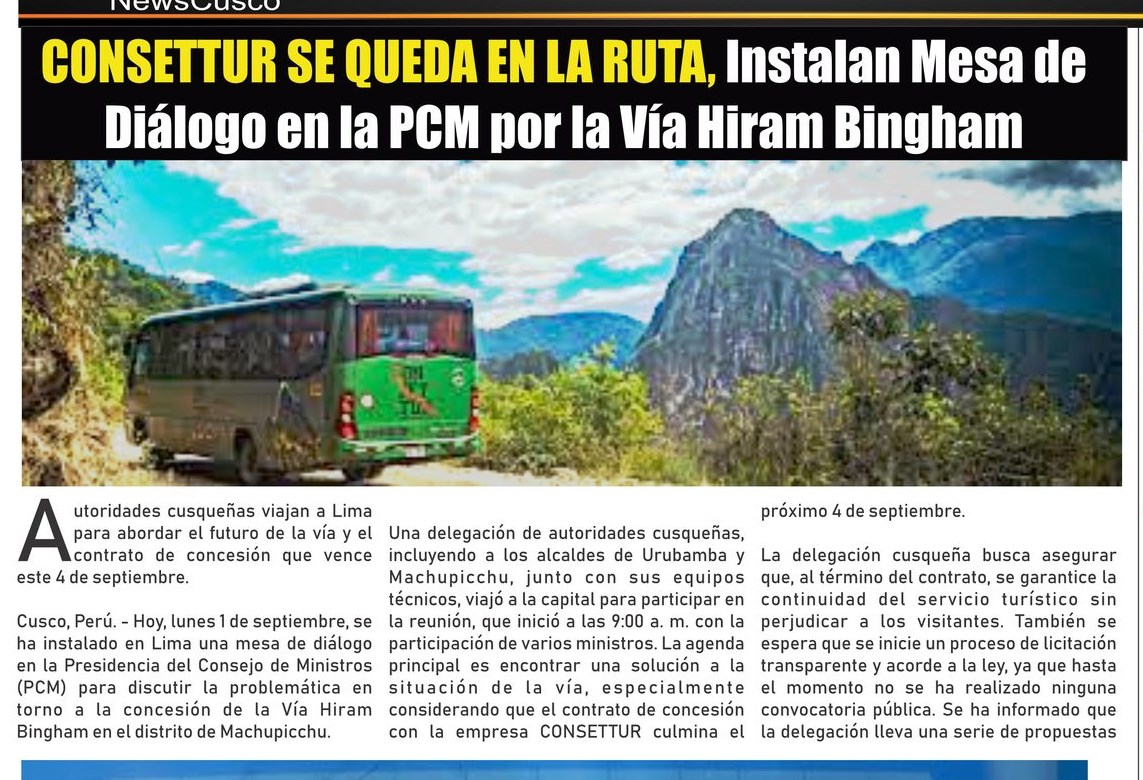 INSTALAN MESA DE DIÁLOGO EN LA PCM POR LA VÍA HIRAM BINGHAM