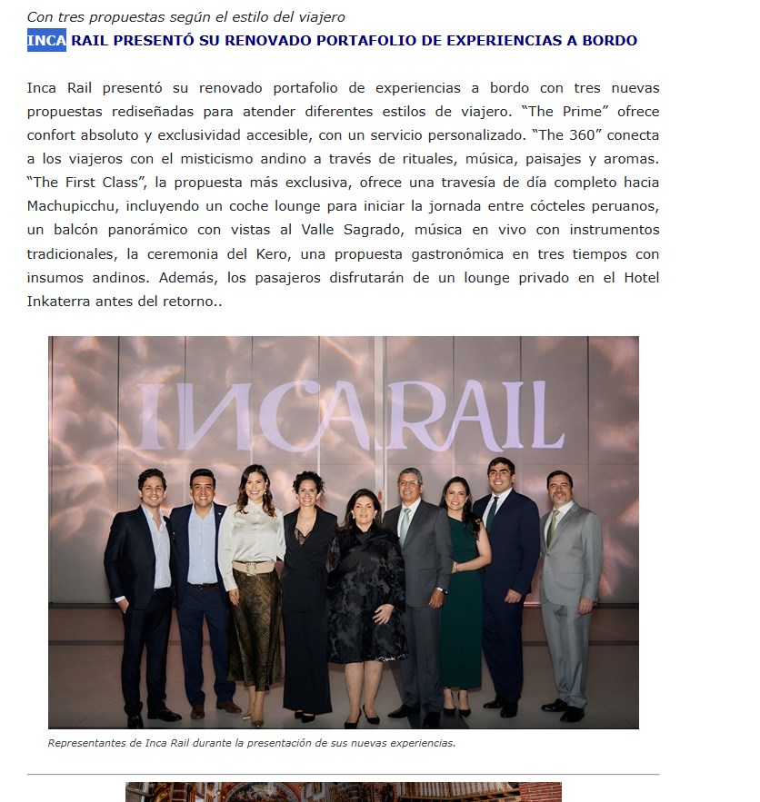 INCA RAIL PRESENTÓ SU RENOVADO PORTAFOLIO DE EXPERIENCIAS A BORDO