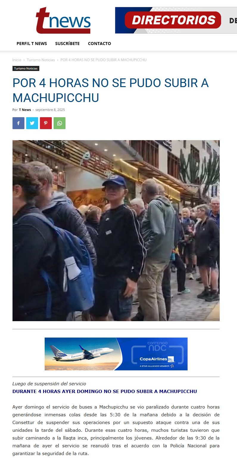 TURISTAS SUBIERON A PIE A CIUDADELA INCA TRAS PARALIZACIÓN DE BUSES
