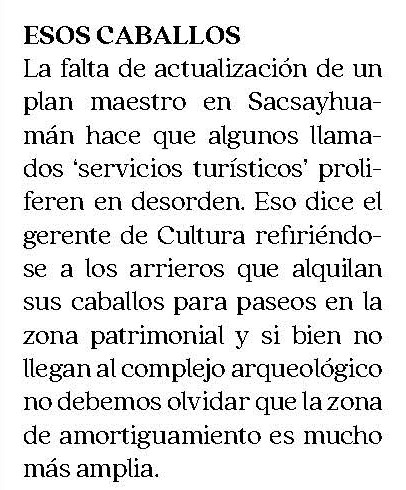 SE DEBE ACTUALIZAR PLAN MAESTRO EN SACSAYHUAMAN