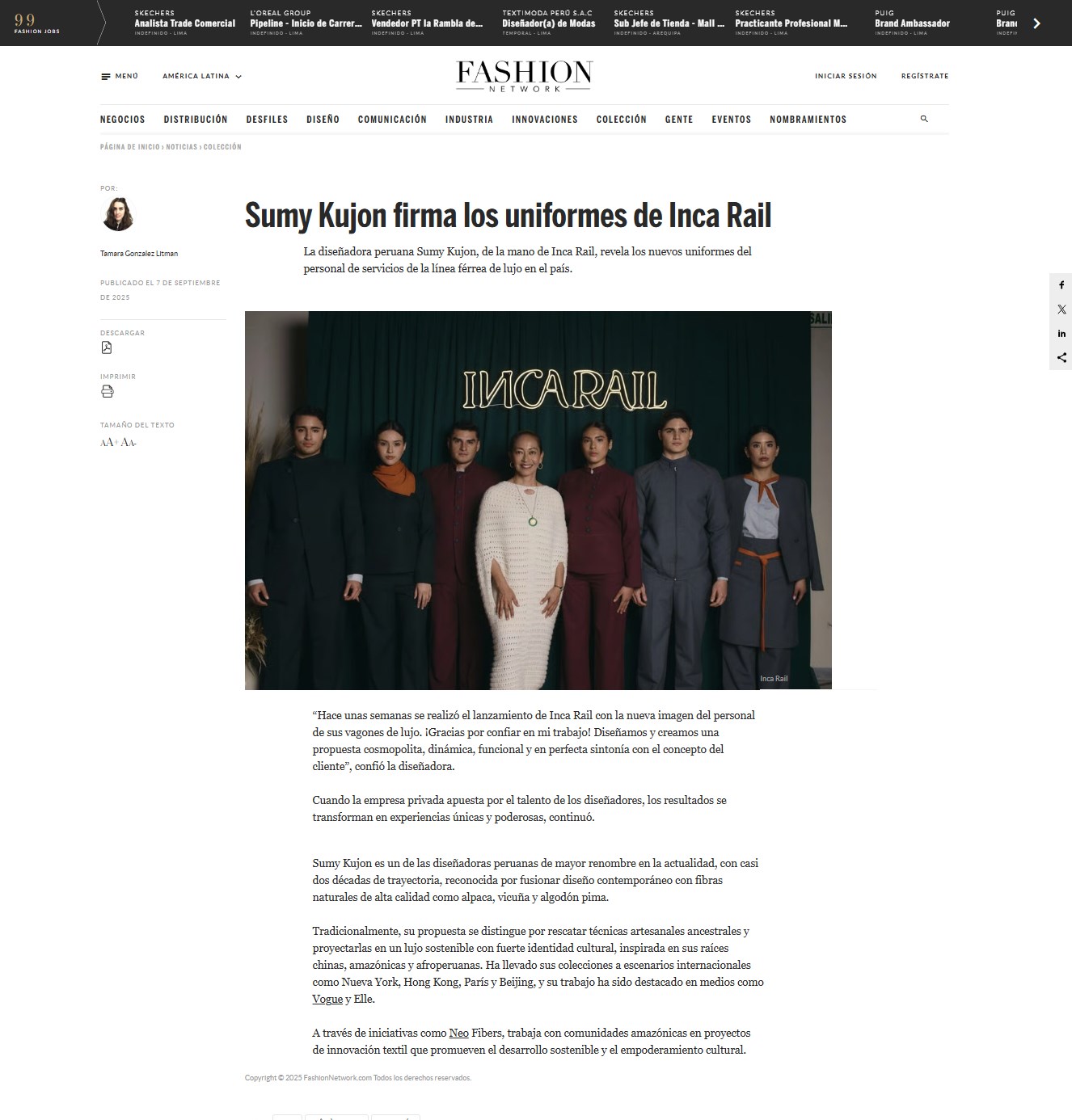 SUMY KUJON FIRMA LOS UNIFORMES DE INCA RAIL