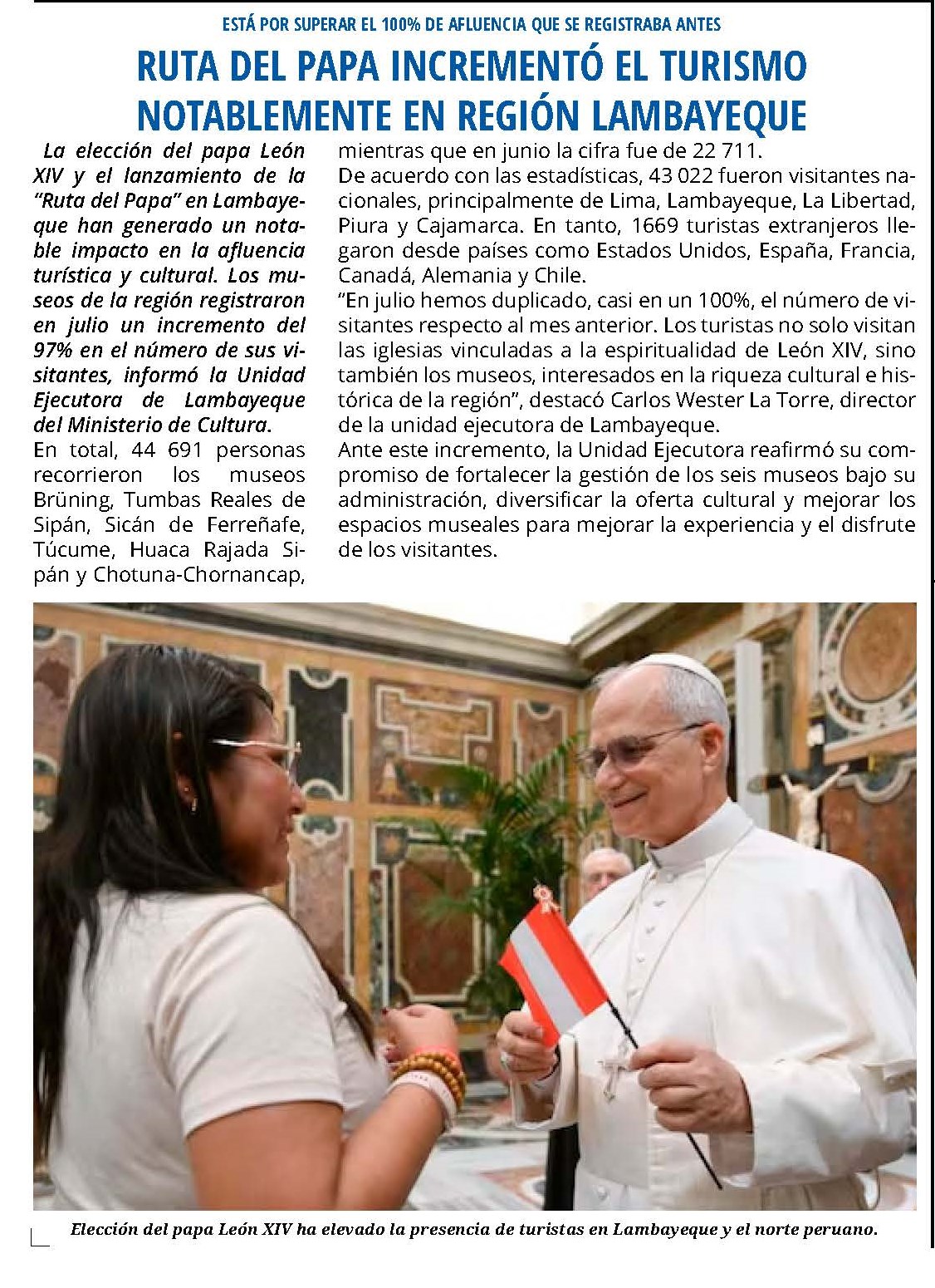 RUTA DEL PAPA INCREMENTÓ EL TURISMO NOTABLEMENTE EN REGIÓN LAMBAYEQUE
