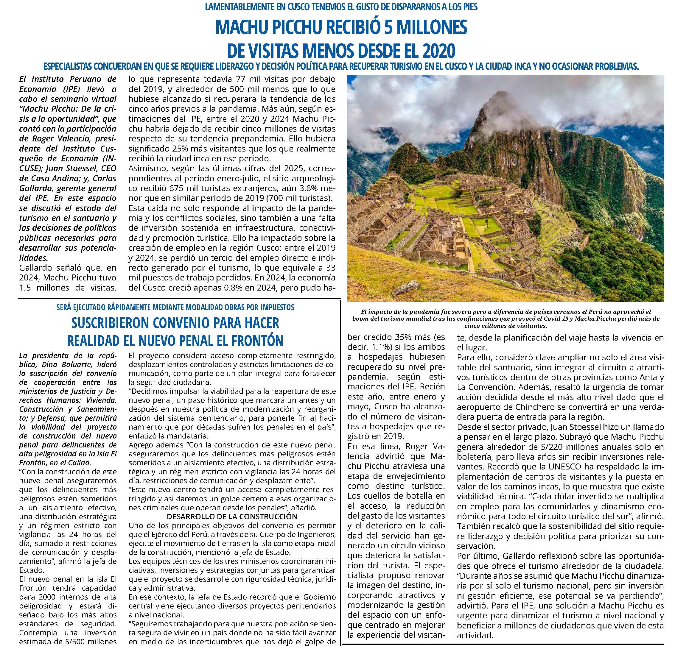 MACHU PICCHU PIERDE 5 MILLONES DE VISITAS